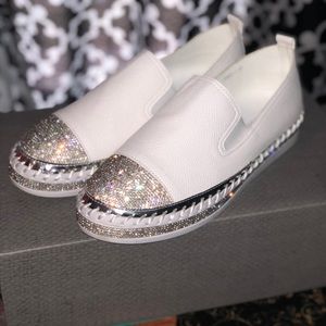 Leather rhinestone sneakers